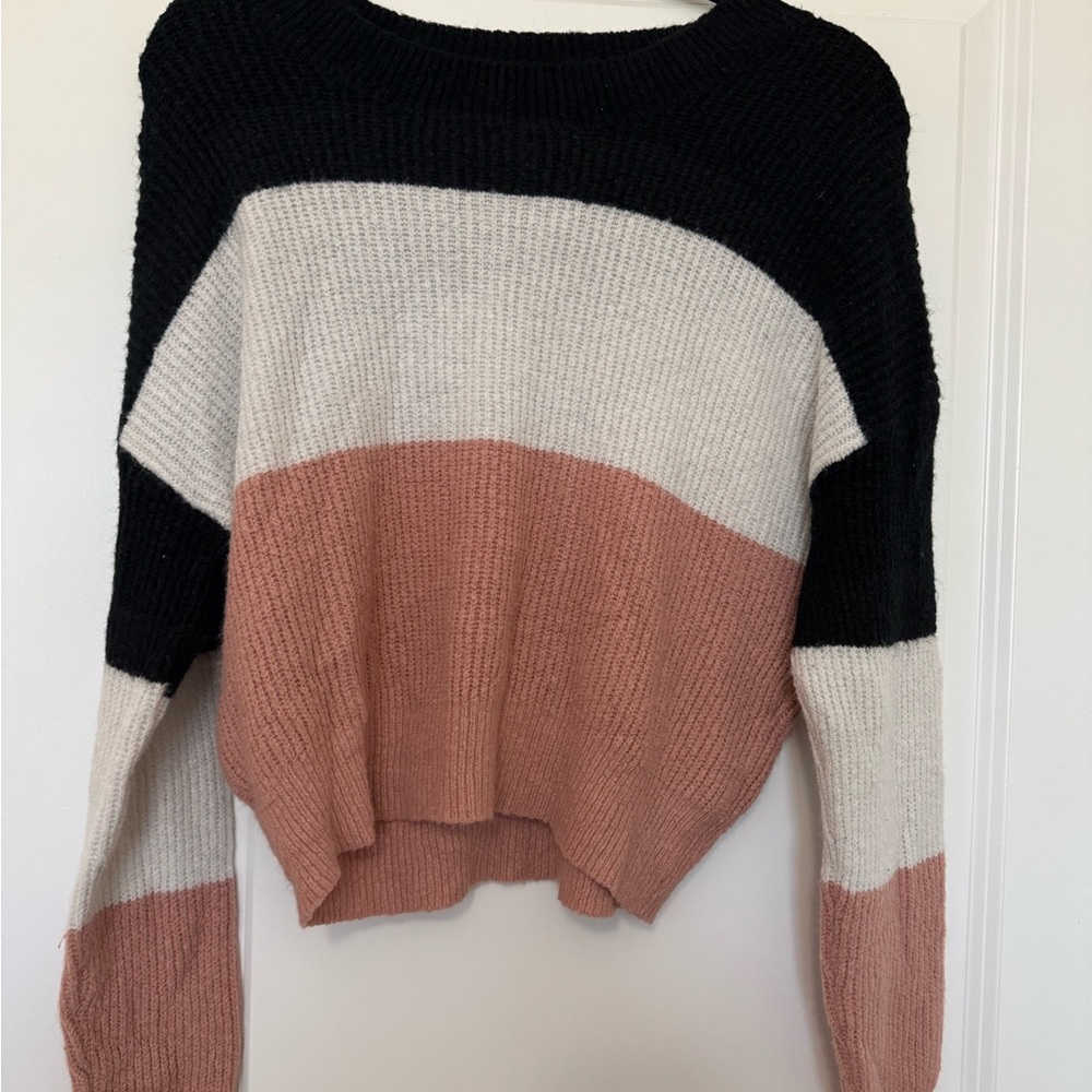 Fashion Nova Colorblock Sweater - Black, Cream, and Pink